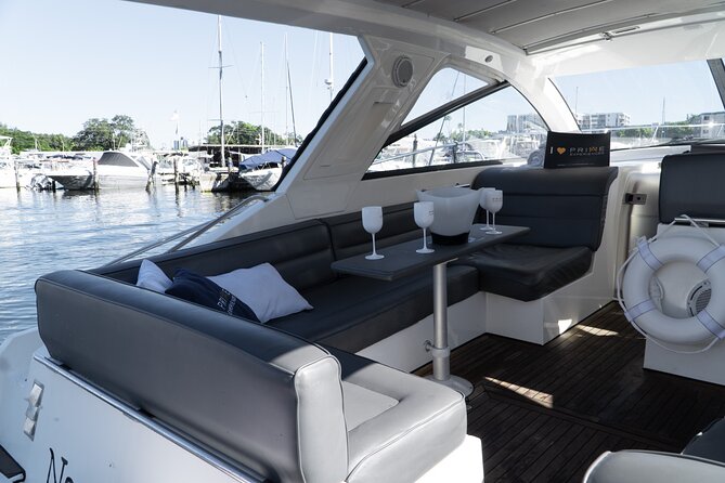 40' Sealine Cruise with Captain and Stew - Onboard Comfort: Convertible Roof, Clean Interiors, and a Real Swim Stop