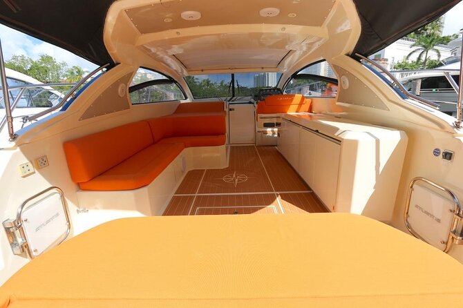 52' Azimut Yacht Charter - Miami Marine Stadium and the Downtown waterfront mood