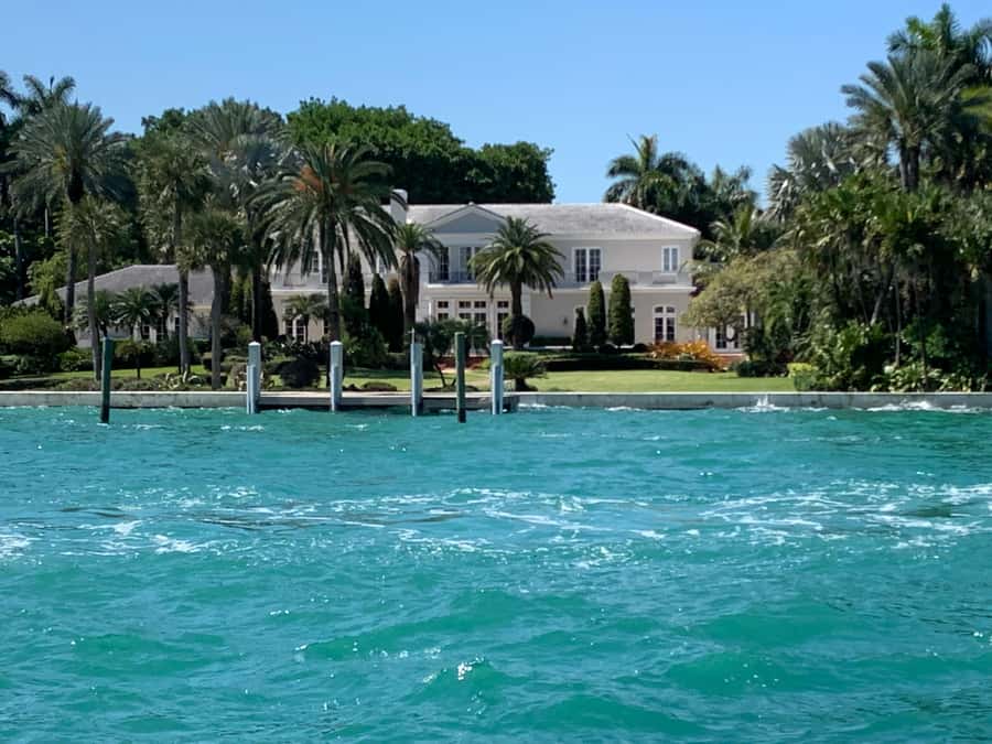 Hop-on Hop-off Water Taxi in Miami and Miami Beach - What you see from the water: Fisher Island, Downtown skyline, and Venetian Islands
