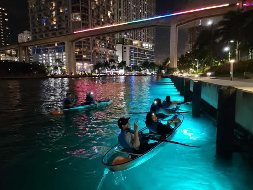 Miami: Guided LED-Lit Kayak Night Tour with Drinks - Meeting at Kiki Champagne Fisheries Dock in Downtown Miami